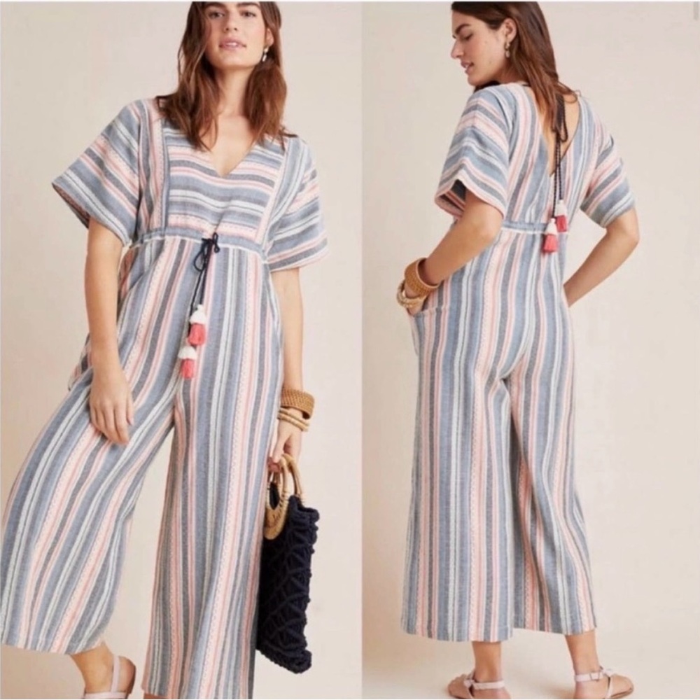 Anthropologie Striped V-Neck Maxi Jumpsuit